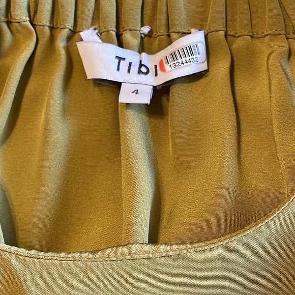 Tibi 100% Silk Eco Halter Drop Waist Ruched Midi Dress Tan Ochre Green size 4 - Picture 4 of 10